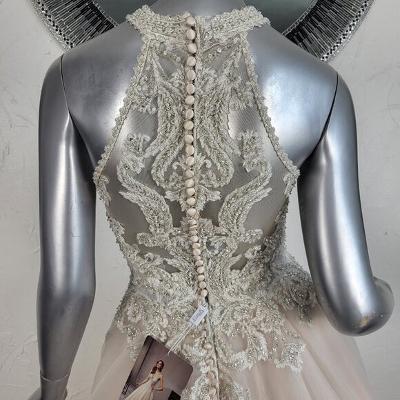NWT~$1899~EDDY K COUTURE~SZ 2/4~CHAMPAGNE IVORY EMBELLISHED HALTER WEDDING DRESS - Picture 12 of 16